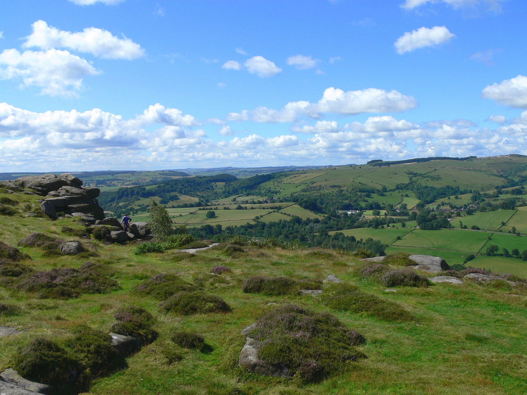 On a sunny Sunday 29th July (sunny days have been rare this summer), I walked from Curbar Gap, down to Calver, along the river Derwent up to Grindleford, then up the hill onto w:Fr