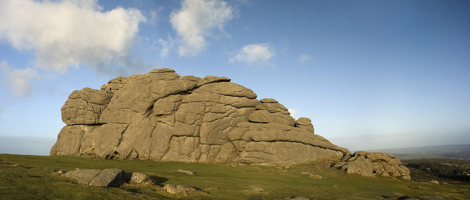 Haytor, Dartmoor, looking east as the sun sets. Devon, UK.